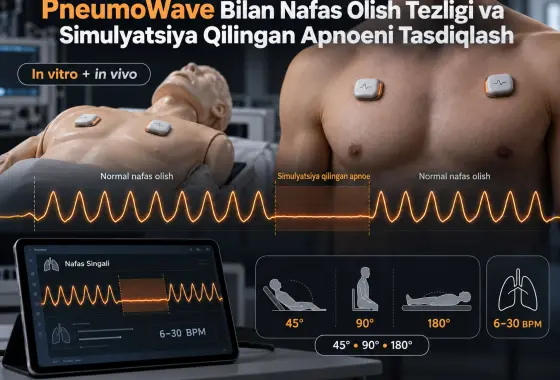 PneumoWave Biosensori Bilan Nafas Olish Tezligi va Simulyatsiya Qilingan Apnoeni Baholash: In Vitro va In Vivo Validatsiya