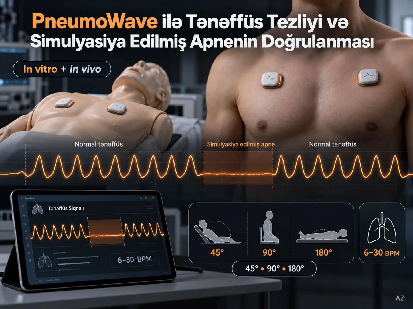 PneumoWave Biosensoru ilə Tənəffüs Tezliyinin və Simulyasiya Edilmiş Apnenin Qiymətləndirilməsi: In Vitro və In Vivo Doğrulama