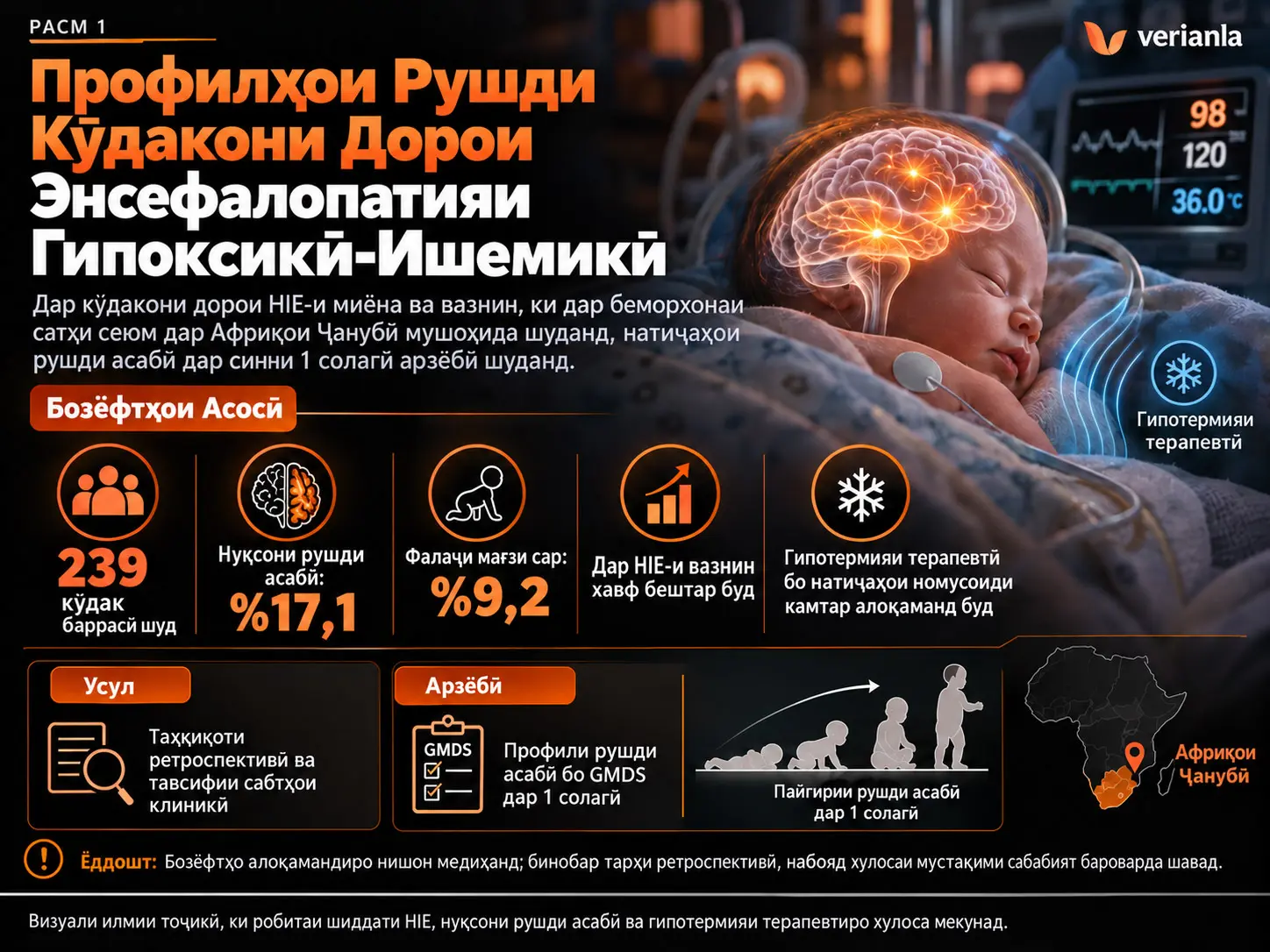 Профилҳои Рушди Кӯдакони Дорои Энсефалопатияи Гипоксикӣ-Ишемикӣ дар Беморхонаи Сатҳи Сеюм дар Африқои Ҷанубӣ