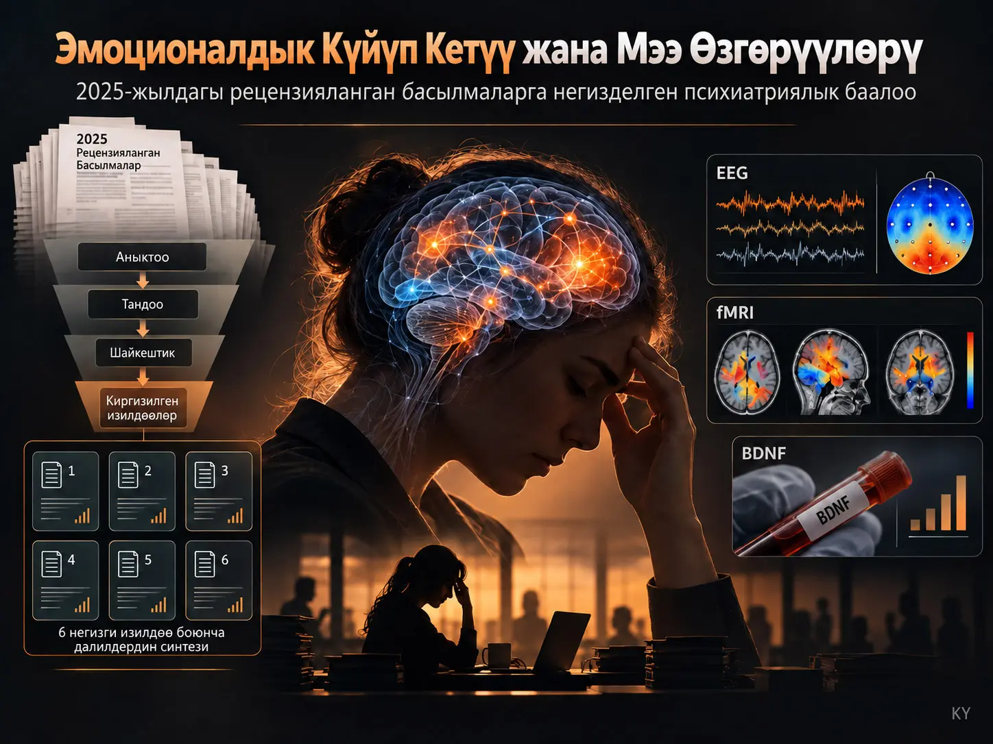 Психиатрлар үчүн Баалоого Жардам: PRISMA-ScR Нускамасына Ылайык 2025-жылдагы Рецензияланган Басылмаларда Эмоционалдык Күйүп Кетүүнү жана Ага Байланышкан Мээ Өзгөрүүлөрүн Изилдөө