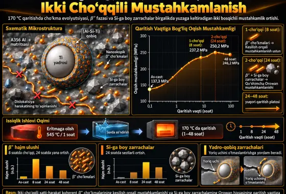 Qaritilgan Ti@(Al-Si-Ti)P/A356Al kompozitlarida ikki cho‘qqili xatti-harakatning cho‘kma evolyutsiyasi va mustahkamlanish mexanizmlari