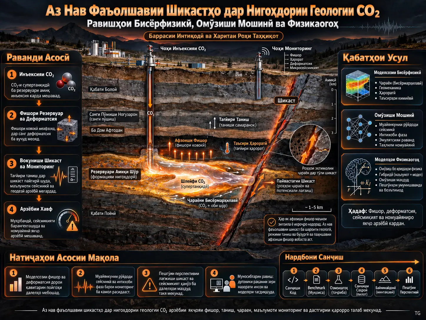 Равишҳои Бисёрфизикӣ, Омӯзиши Мошинӣ ва Физикаогоҳ барои Аз Нав Фаъолшавии Шикастҳо Ҳангоми Нигоҳдории Геологии CO₂