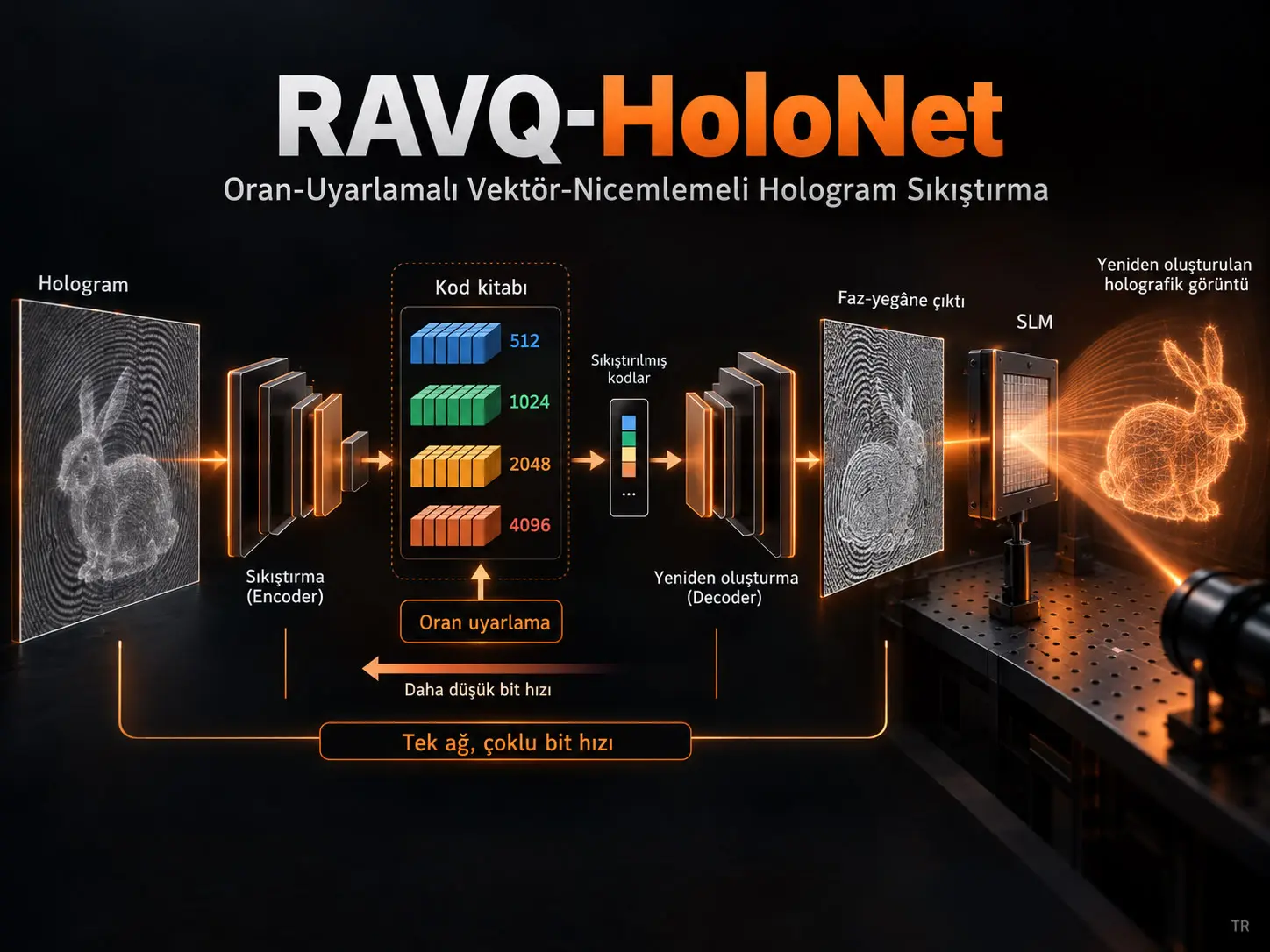 RAVQ-HoloNet: Oran-Uyarlamalı Vektör-Nicemlemeli Hologram Sıkıştırma
