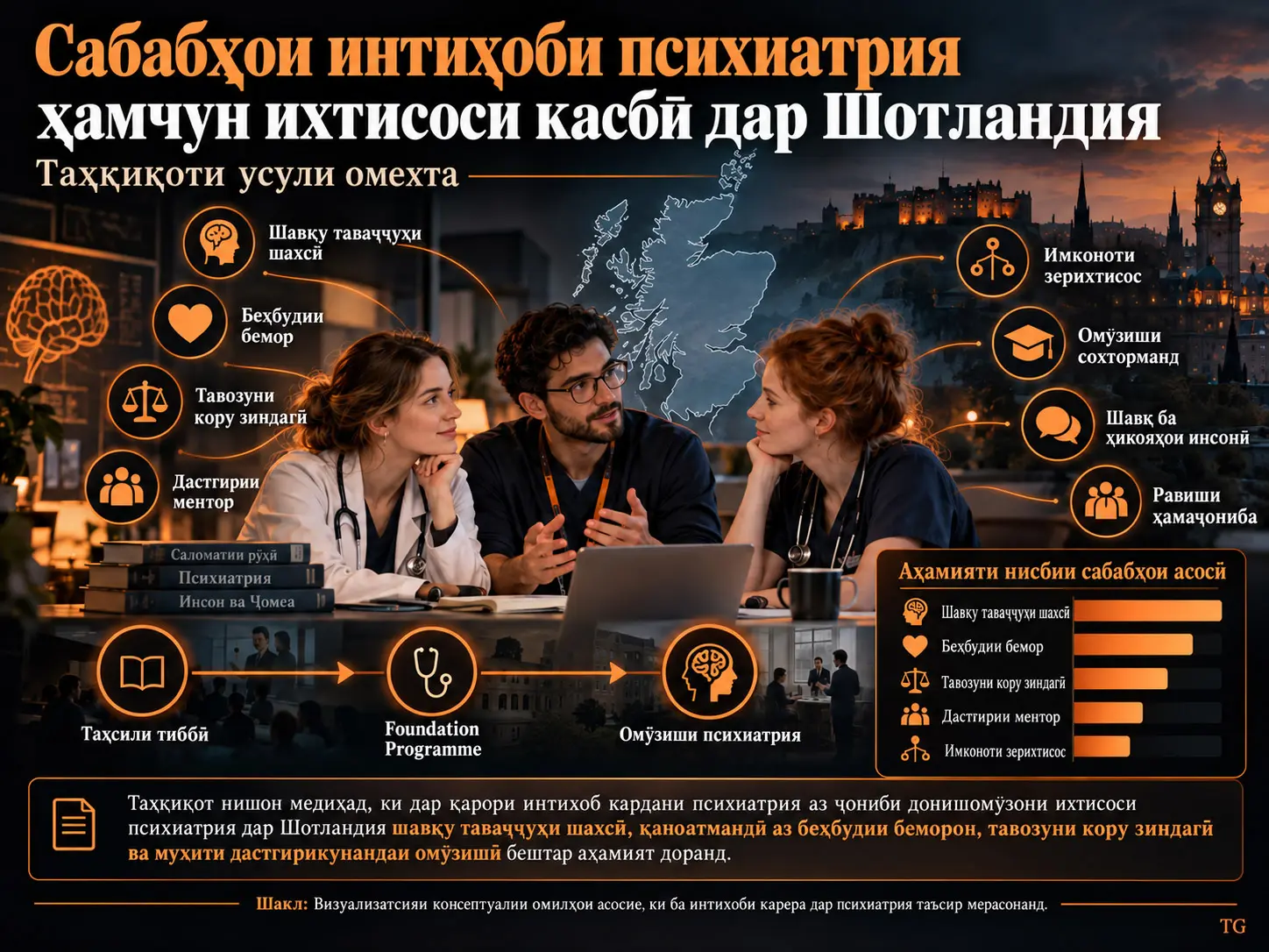 Сабабҳои Интихоби Психиатрия ҳамчун Ихтисоси Касбӣ дар Шотландия: Таҳқиқоти Усули Омехта