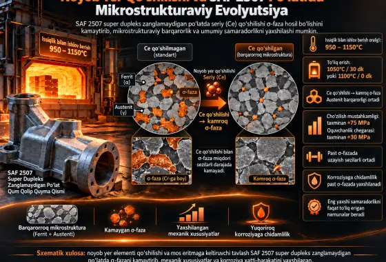 SAF 2507 Super Dupleks Zanglamaydigan Po‘latga Noyob Yer Qo‘shilishi: Mikrostrukturaviy Evolyutsiya va Mexanik Xususiyatlarga Ta’siri