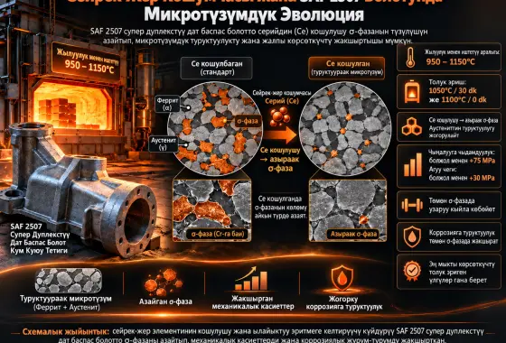 SAF 2507 Супер Дуплекстүү Дат Баспас Болотко Сейрек-Жер Кошумчасы: Микротүзүмдүк Эволюцияга жана Механикалык Касиеттерге Таасири