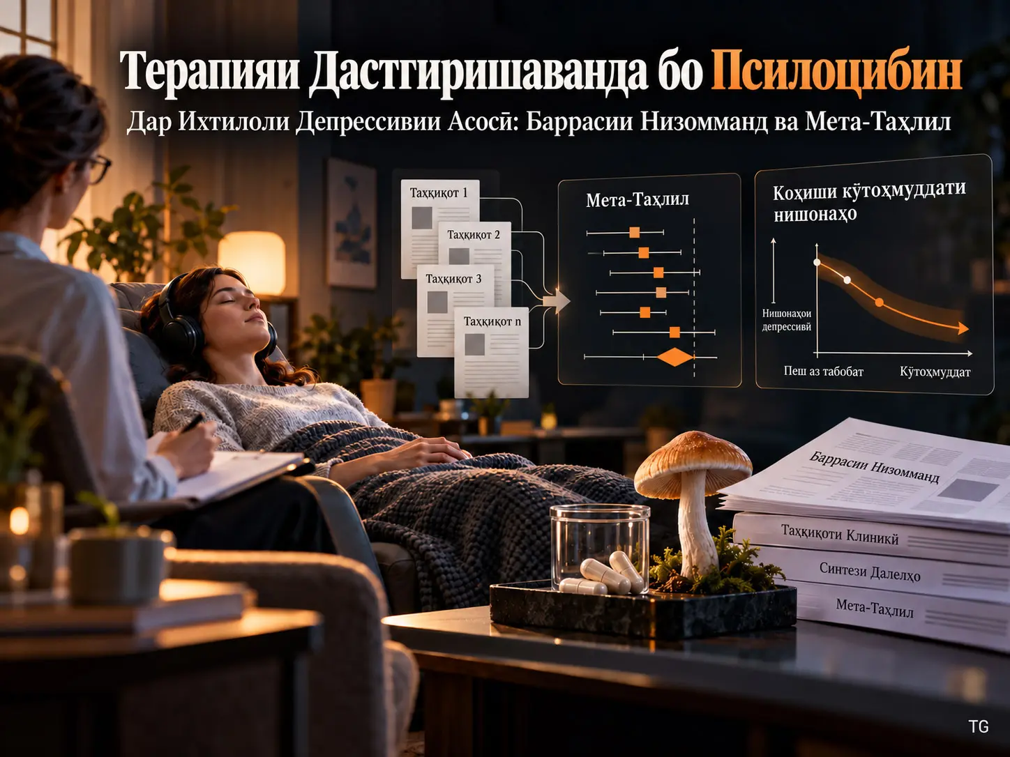 Самаранокии Терапияи Дастгиришаванда бо Псилоцибин дар Ихтилоли Депрессивии Асосӣ: Баррасии Низомманд ва Мета-Таҳлил