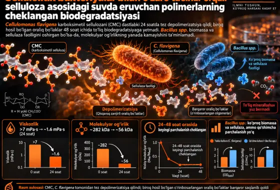 Sellulolitik bakteriyalar bilan o‘zaro ta’sirlar orqali selluloza asosidagi suvda eruvchan polimerlarning cheklangan biodegradatsiyasi