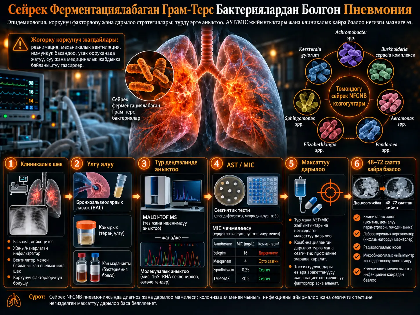 Сейрек Ферментациялабаган Грам-Терс Бактериялардан Болгон Пневмонияны Башкаруу: Эпидемиология, Коркунуч Факторлору жана Дарылоо Стратегиялары