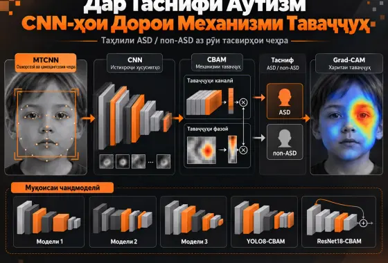 Шабакаҳои Нейронии Конволютсионии Бисёрмеъморӣ бо Механизми Таваҷҷуҳ барои Таснифи Ихтилоли Спектри Аутизм
