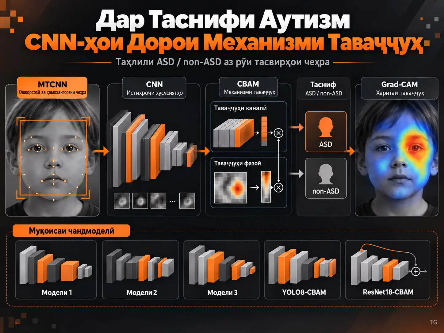 Шабакаҳои Нейронии Конволютсионии Бисёрмеъморӣ бо Механизми Таваҷҷуҳ барои Таснифи Ихтилоли Спектри Аутизм