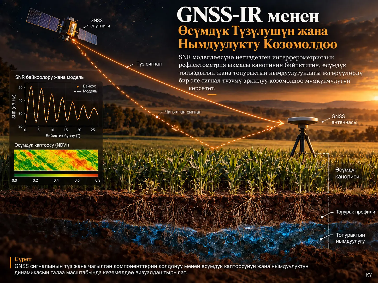 SNR Моделдөөсүнө Негизделген GNSS Интерферометриялык Рефлектометриясы менен Өсүмдүк Түзүлүшүн жана Нымдуулугун Көзөмөлдөө