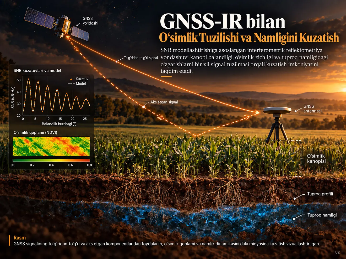 SNR Modellashtirishiga Asoslangan GNSS Interferometrik Reflektometriyasi bilan O‘simlik Tuzilishi va Namligini Kuzatish