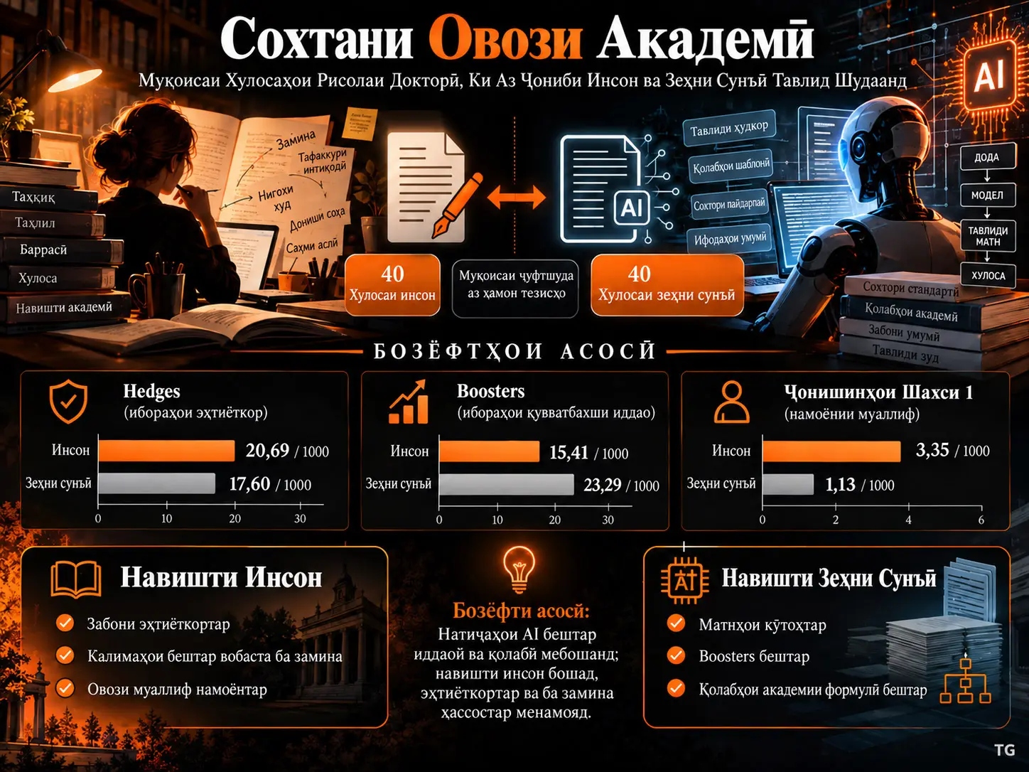 Сохтани Овози Академӣ: Муқоисаи Корпусии Хулосаҳои Рисолаи Доктории Аз Ҷониби Инсон ва Зеҳни Сунъӣ Тавлидшуда