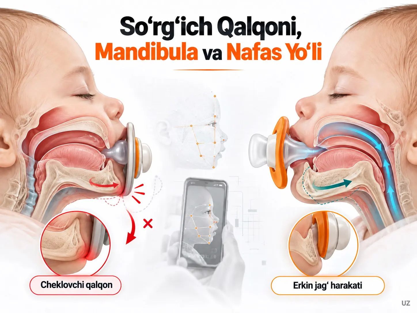 So‘rg‘ich Qalqonining Mandibula O‘sishi va Nafas Yo‘li Salomatligidagi Roli: Funksional Dizayn, Erkin Jag‘ Harakati va Smartfon Orqali Retrognatiya Skriningi