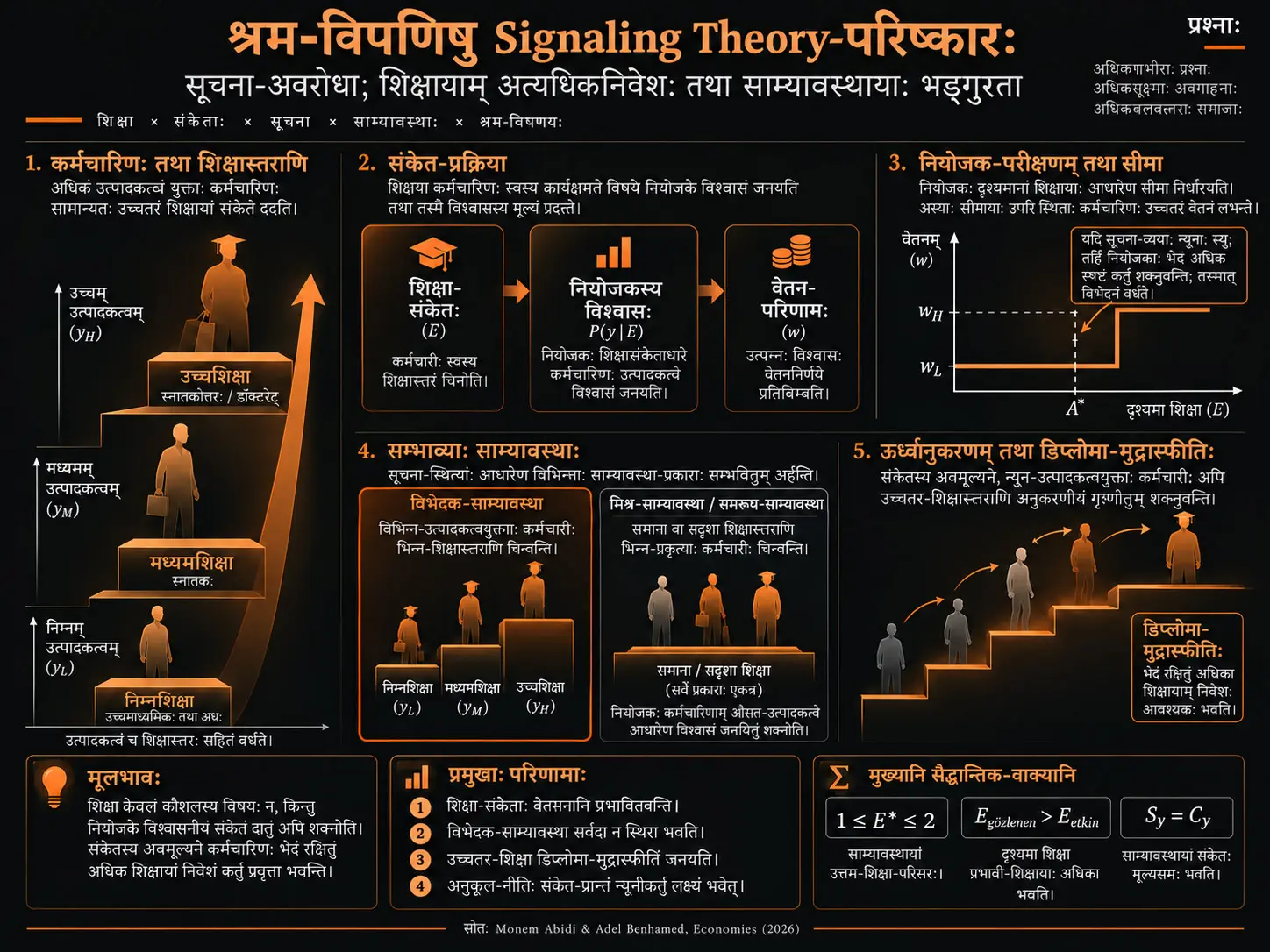 श्रम-विपणिषु Signaling Theory-परिष्कारः: सूचना-अवरोधाः, शिक्षायाम् अत्यधिकनिवेशः तथा साम्यावस्थायाः भङ्गुरता