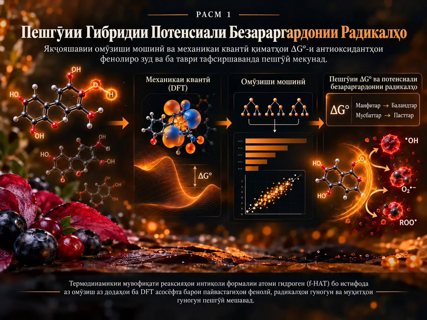Стратегияи Гибридие, ки Омӯзиши Мошинӣ ва Механикаи Квантиро барои Пешгӯии Потенсиали Безараргардонии Радикалҳо Муттаҳид мекунад