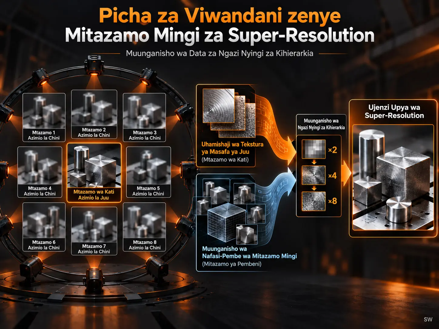 Super-Resolution ya Picha za Viwandani zenye Mitazamo Mingi kwa Muunganisho wa Data za Ngazi Nyingi za Kihierarkia
