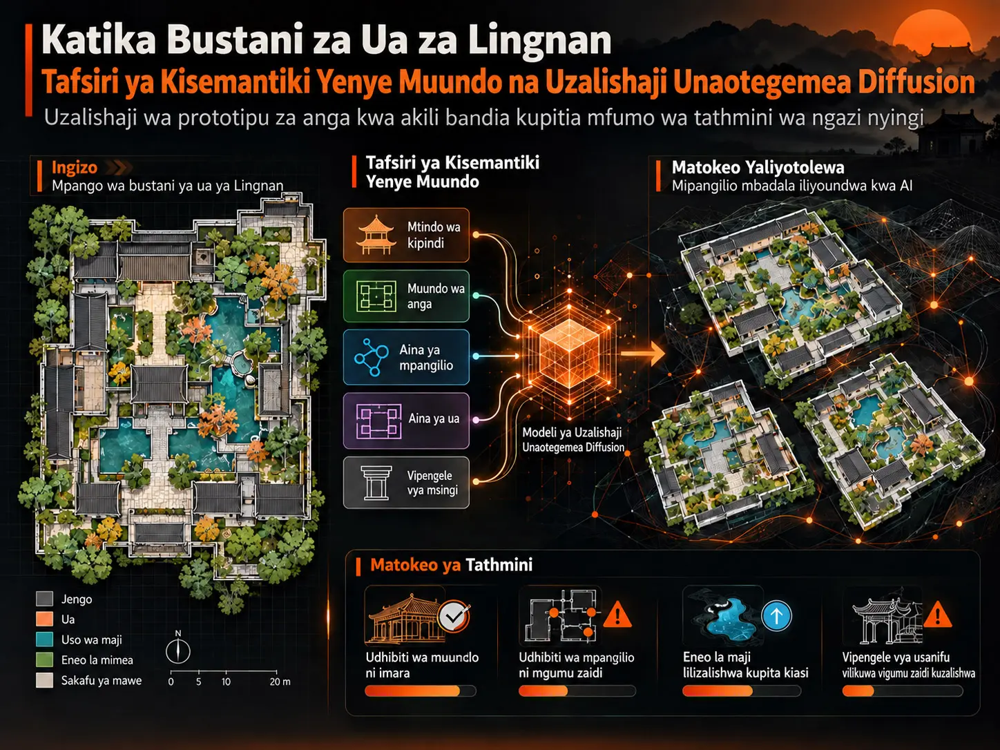 Tafsiri ya Kisemantiki Yenye Muundo na Uzalishaji Unaotegemea Diffusion wa Mipangilio ya Anga ya Bustani za Ua za Lingnan: Mfumo wa Tathmini wa Ngazi Nyingi