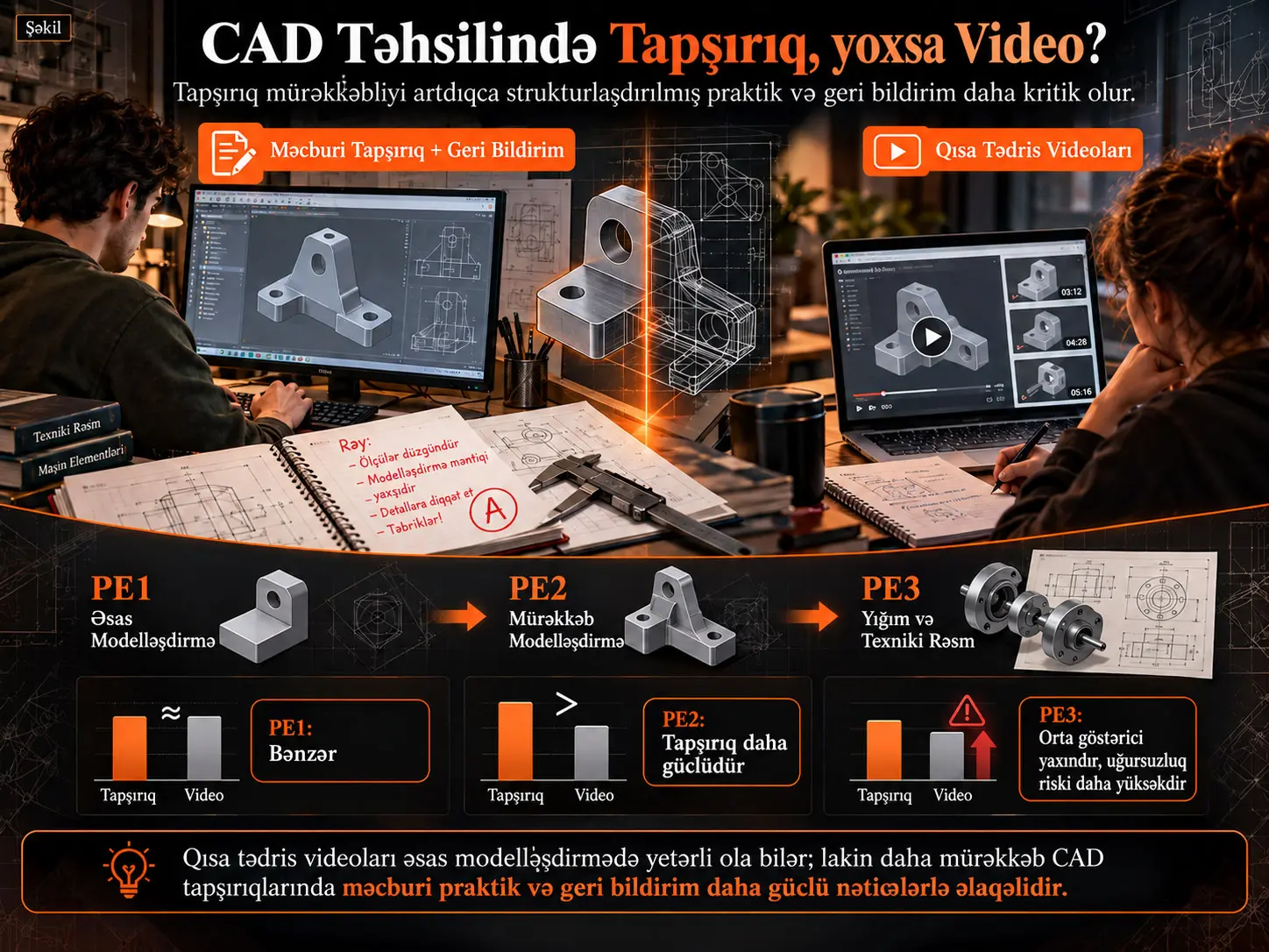 Tapşırıq və Video Tədrisini Tarazlaşdırmaq: CAD Dərsi Nəticələrinin Təkrarlanan Kəsiyinə Analiz