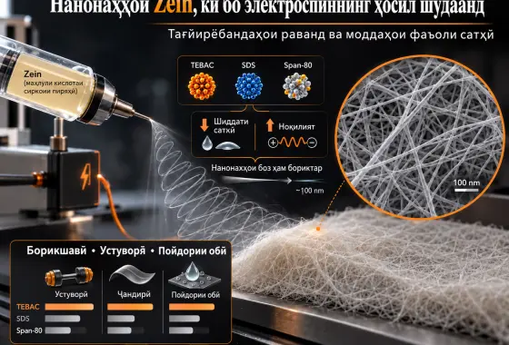 Ташаккул ва Хосиятҳои Нанонахҳои Зеин, ки аз Маҳлулҳои Кислотаи Сиркоии Пиряхӣ бо Электроспиннинг Ҳосил Шудаанд: Таъсири Тағйирёбандаҳои Раванд ва Моддаҳои Фаъоли Сатҳӣ