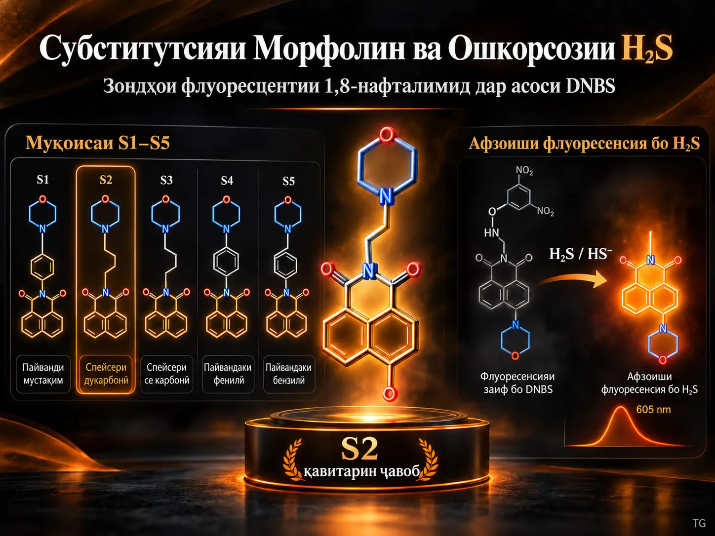 Таъсири Субститутсияи Морфолин ба Зондҳои Флуоресцентии 1,8-Нафталимид дар Асоси DNBS барои Ошкорсозии H₂S