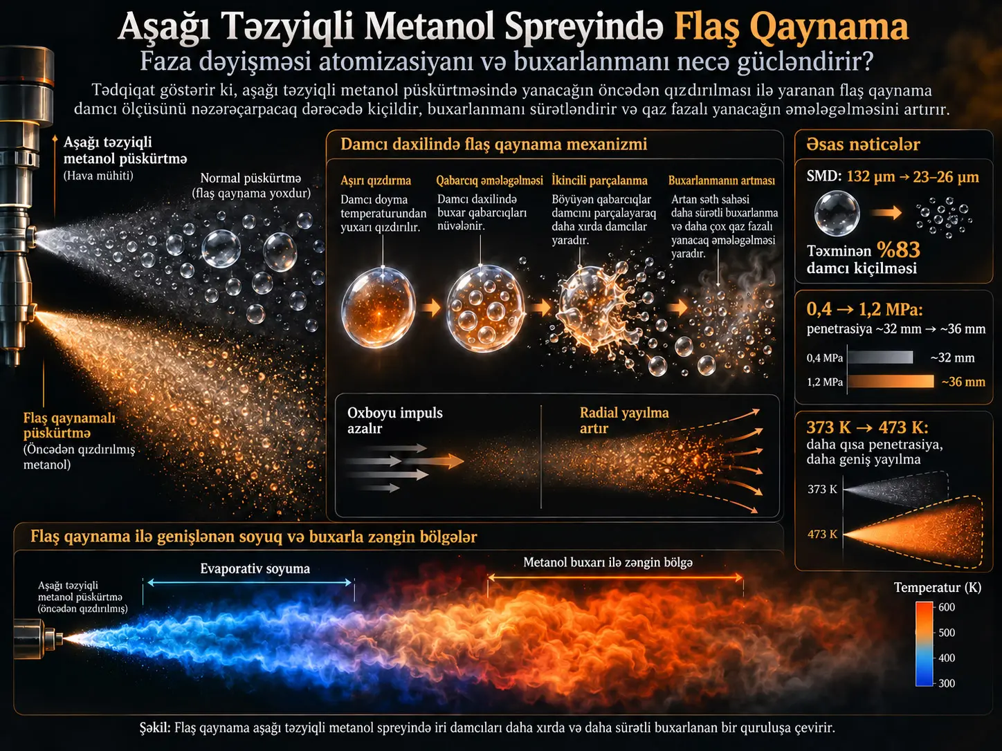Təmiz Yanma Cihazlarında Faza Dəyişməli Atomizasiya və Buxarlanmanı Yaxşılaşdırmaq üçün Aşağı Təzyiqli Metanol Flaş-Qaynama Spreyinin Sayısal Tədqiqi