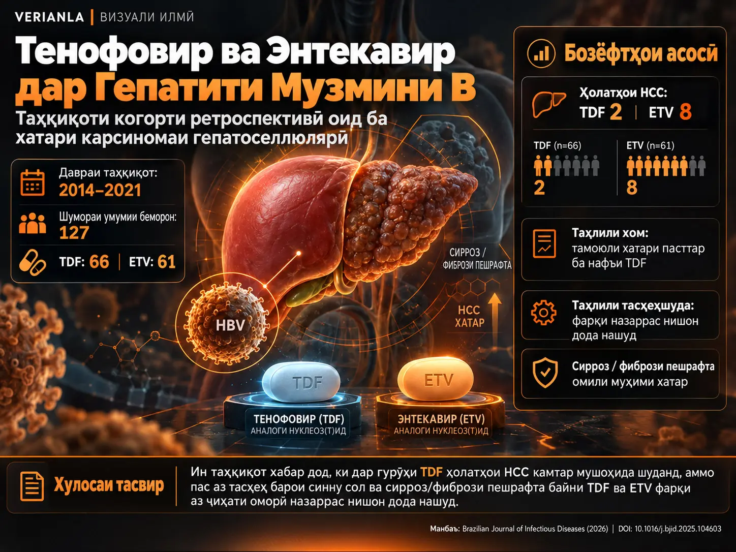 Тенофовир ва Энтекавир дар Гепатити Музмини B: Таҳқиқоти Когорти Ретроспективӣ оид ба Хатари Карсиномаи Гепатоселлюлярӣ дар Беморхонаи Сатҳи Сеюм дар Ҷануби Бразилия