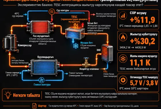 Термоэлектрдик Кошумча Муздаткыч менен Колдоого Алынган Транскритикалык CO₂ Жылуулук Насосун Эксперименттик Баалоо