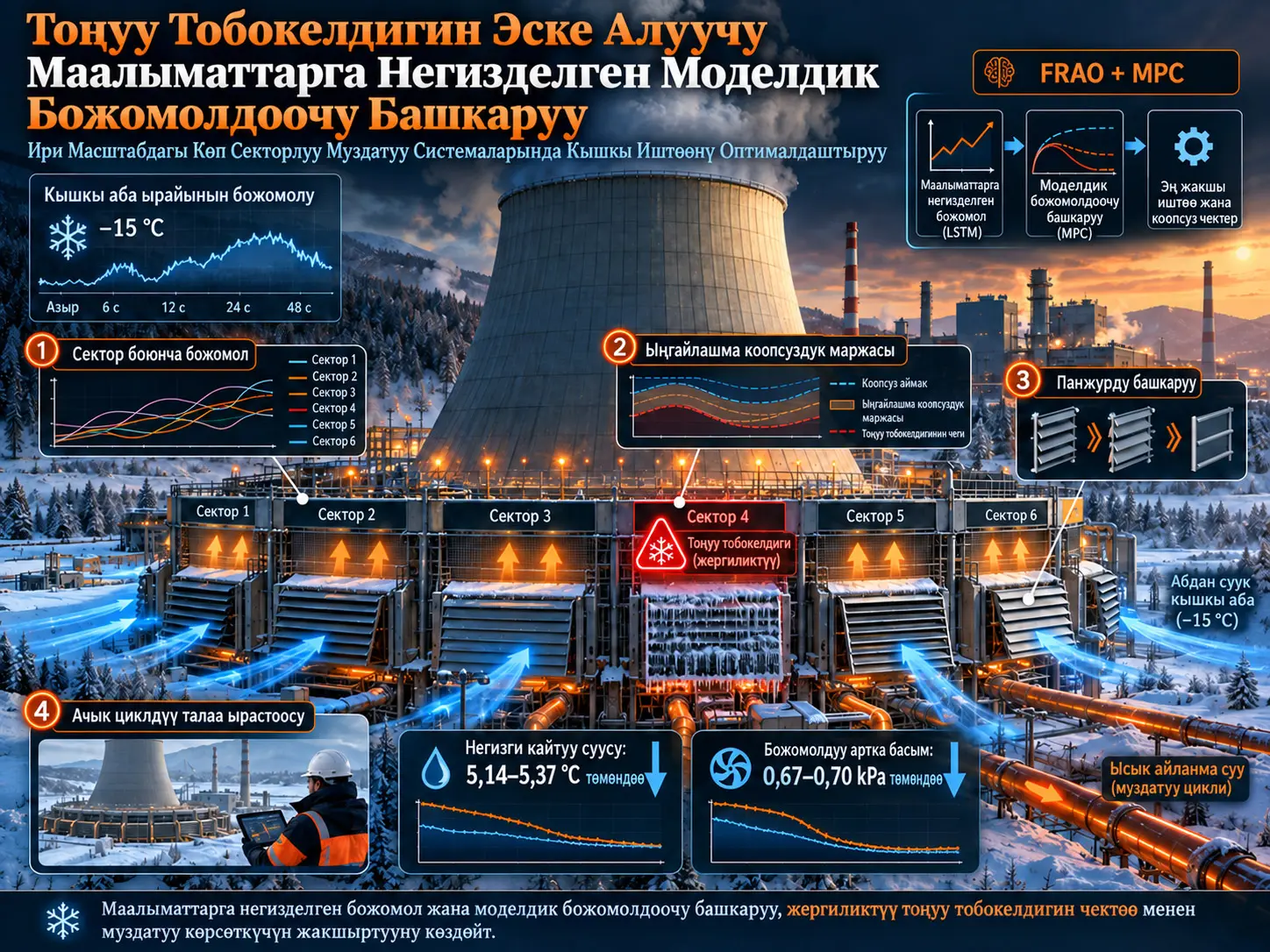 Тоңуу Тобокелдигин Эске Алуучу Маалыматтарга Негизделген Моделдик Божомолдоочу Башкаруу Менен Ири Масштабдагы Көп Секторлуу Муздатуу Системаларынын Кышкы Иштөөсүн Оптималдаштыруу