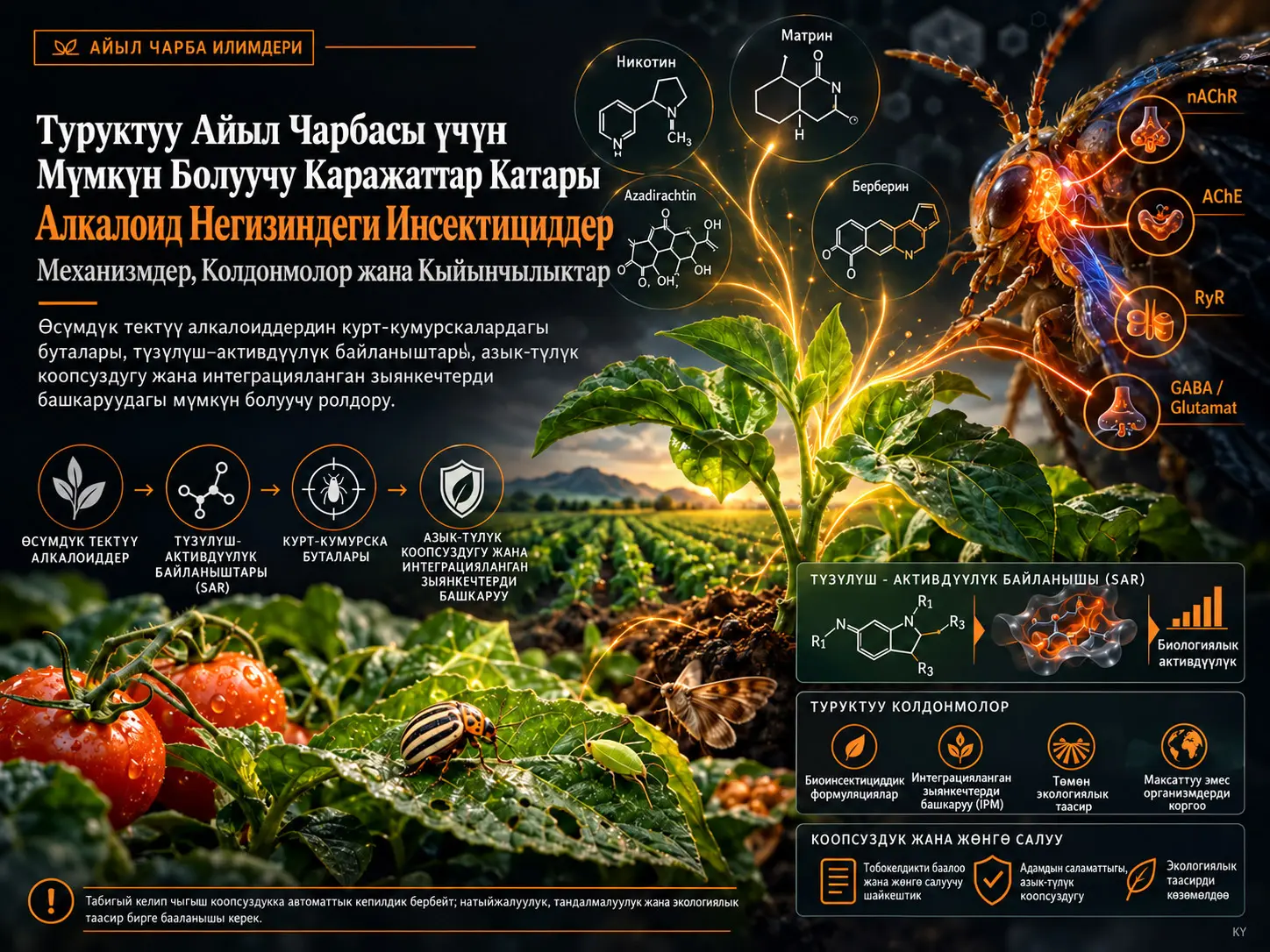 Туруктуу Айыл Чарбасы үчүн Мүмкүн Болуучу Каражаттар Катары Алкалоид Негизиндеги Инсектициддер: Механизмдер, Колдонмолор жана Кыйынчылыктар