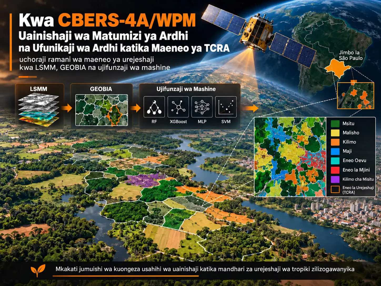 Uainishaji wa Matumizi ya Ardhi na Ufunikaji wa Ardhi katika Maeneo ya Urejeshaji kwa Picha za Setilaiti za CBERS-4A/WPM: Kuunganisha LSMM, GEOBIA na Ujifunzaji wa Mashine