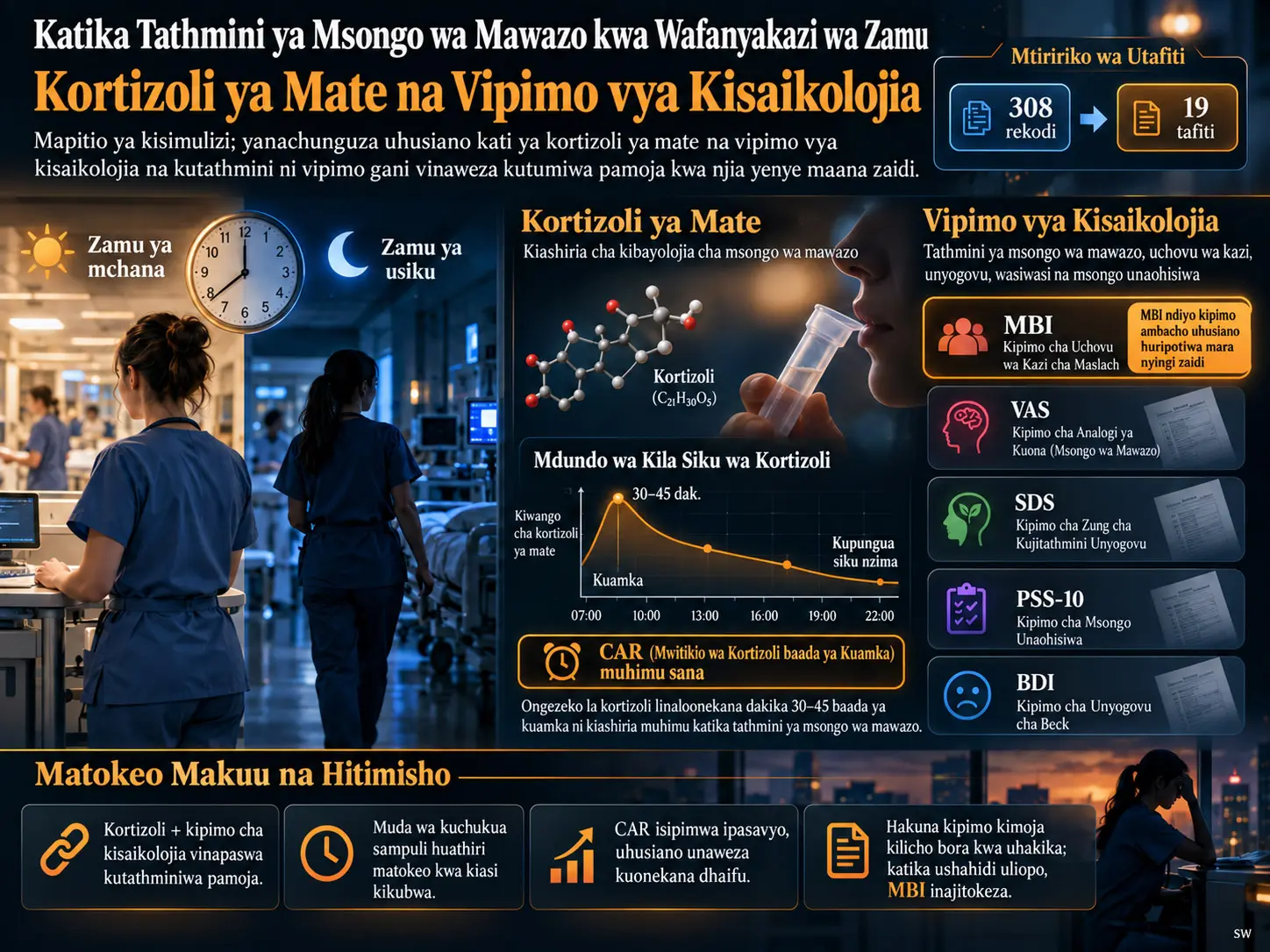 Uhusiano Kati ya Kortizoli ya Mate na Vipimo vya Kisaikolojia katika Tathmini ya Msongo wa Mawazo kwa Wafanyakazi wa Zamu: Mapitio ya Kisimulizi