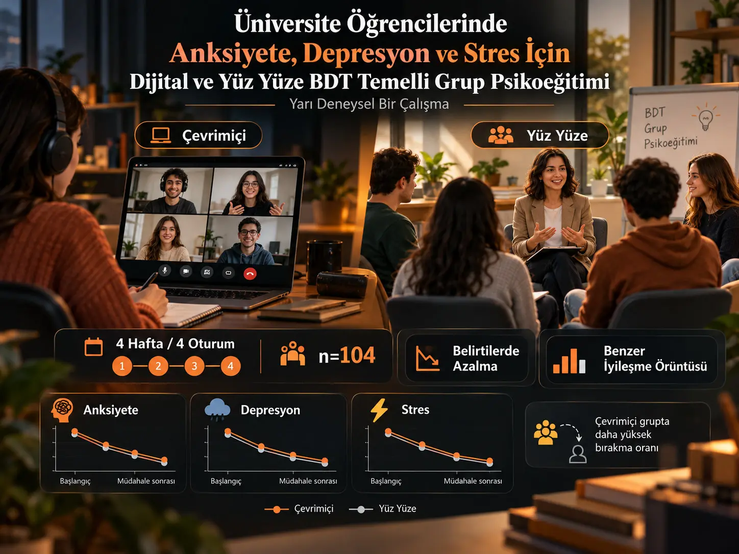 Üniversite Öğrencilerinde Anksiyete, Depresyon ve Stres İçin Dijital ve Yüz Yüze BDT Temelli Grup Psikoeğitiminin Karşılaştırılması