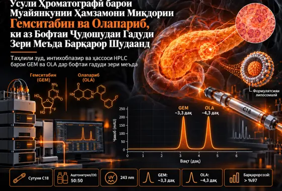 Усули Хроматографӣ барои Муайянкунии Ҳамзамони Миқдории Гемситабин ва Олапариб, ки аз Бофтаи Ҷудошудаи Гадуди Зери Меъда Барқарор Шудаанд