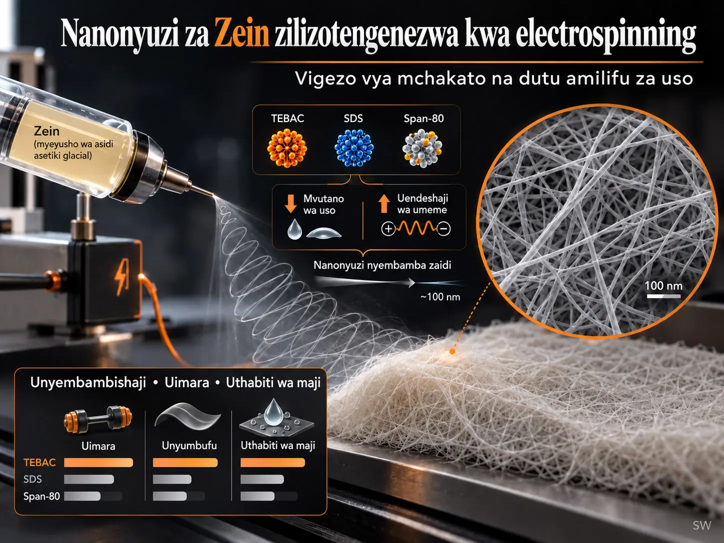 Uundaji na Sifa za Nanonyuzi za Zein Zilizotengenezwa kwa Electrospinning kutoka Miyeyusho ya Asidi Asetiki Glacial: Athari za Vigezo vya Mchakato na Dutu Amilifu za Uso