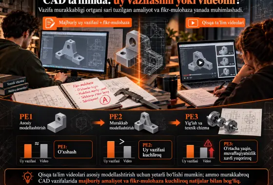Uy vazifasi va video taʼlimini muvozanatlash: CAD kursi natijalarining takroriy kesim tahlili