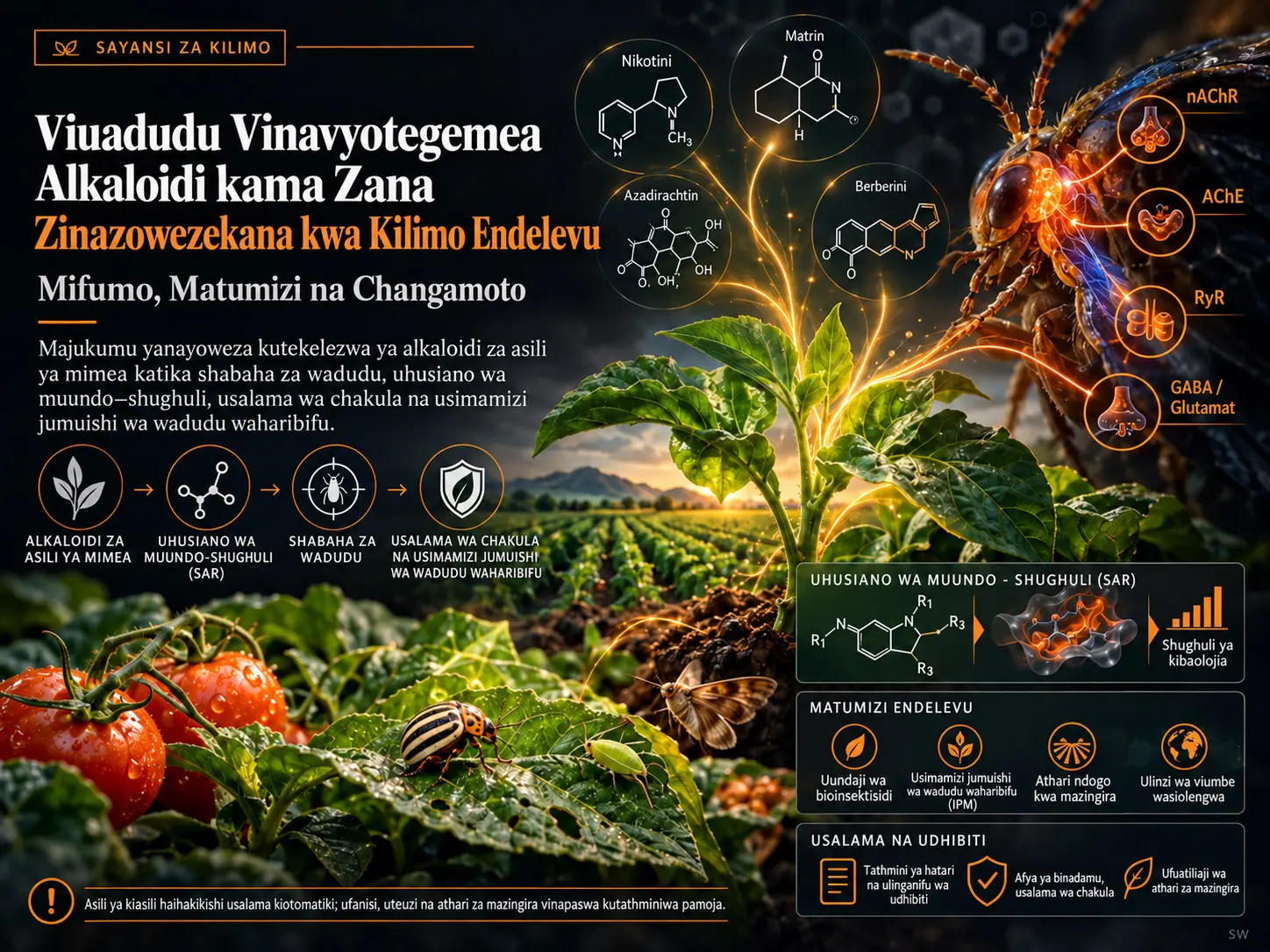 Viuadudu Vinavyotegemea Alkaloidi kama Zana Zinazowezekana kwa Kilimo Endelevu: Mifumo, Matumizi na Changamoto