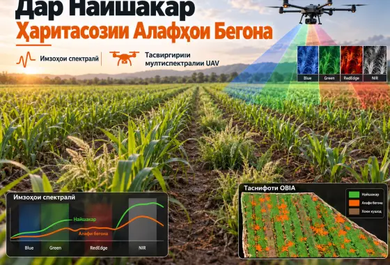 Харитасозии Алафҳои Бегонаи Найшакар бо Имзоҳои Спектралӣ, ки аз Маълумоти Спектроскопӣ ва Тасвирҳои Мултиспектралӣ Ҳосил шудаанд