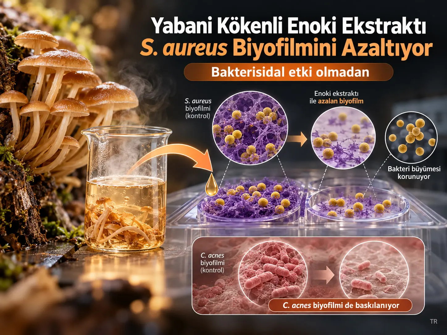 Yabani Kökenli Flammulina velutipes Kaynatılmış Su Ekstraktı: Staphylococcus aureus'u Öldürmeden Biofilm Oluşumunun Baskılanması