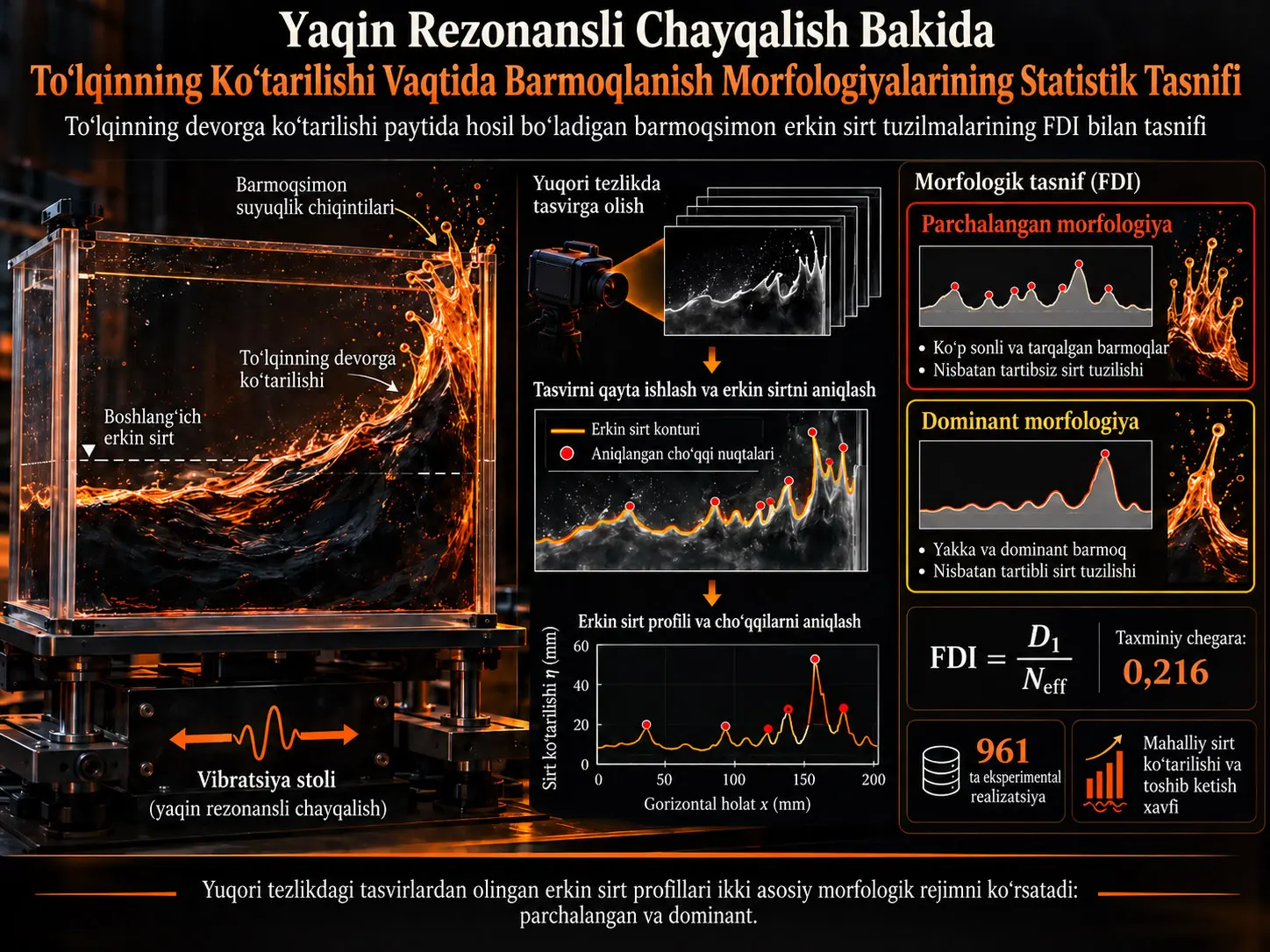 Yaqin Rezonansli Chayqalish Bakida Toʻlqinning Koʻtarilishi Vaqtida Barmoqlanish Morfologiyalarining Statistik Tasnifi