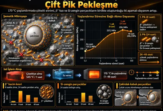 Yaşlandırılmış Ti@(Al-Si-Ti)P/A356Al Kompozitlerinde Çift Pik Davranışının Çökelti Evrimi ve Pekleşme Mekanizmaları
