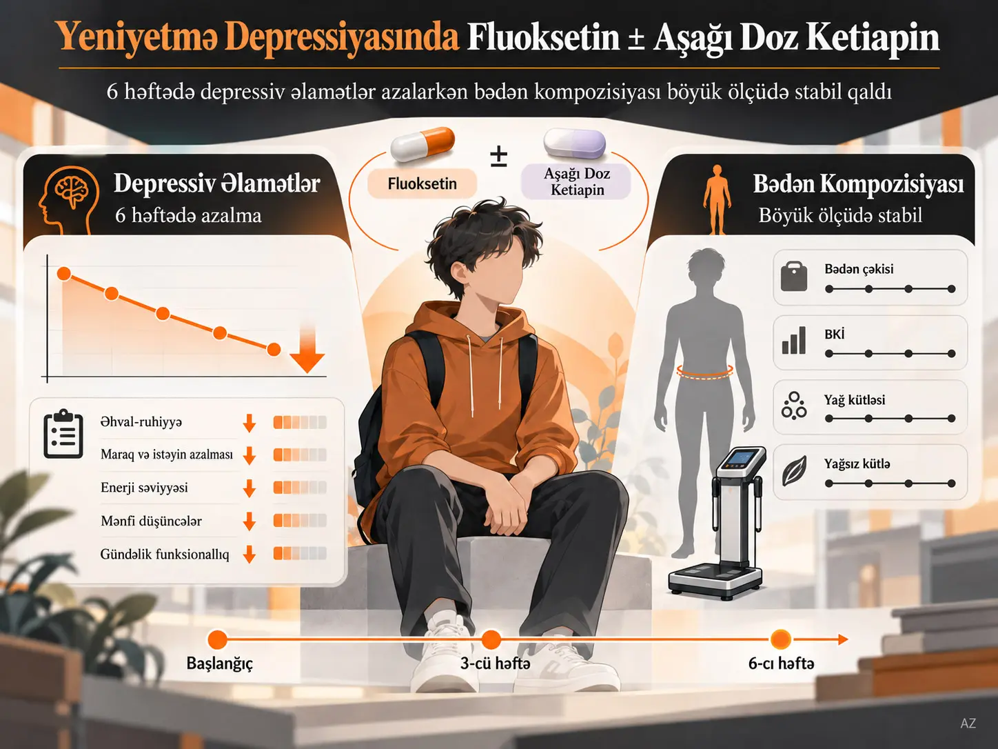 Yeniyetmələrin Böyük Depressiyasında Fluoksetin ± Aşağı Doza Kvetiapin: Depressiv Əlamətlər və Bədən Kompozisiyasındakı Altı Həftəlik Dəyişikliklərin Pilot Müqayisəsi