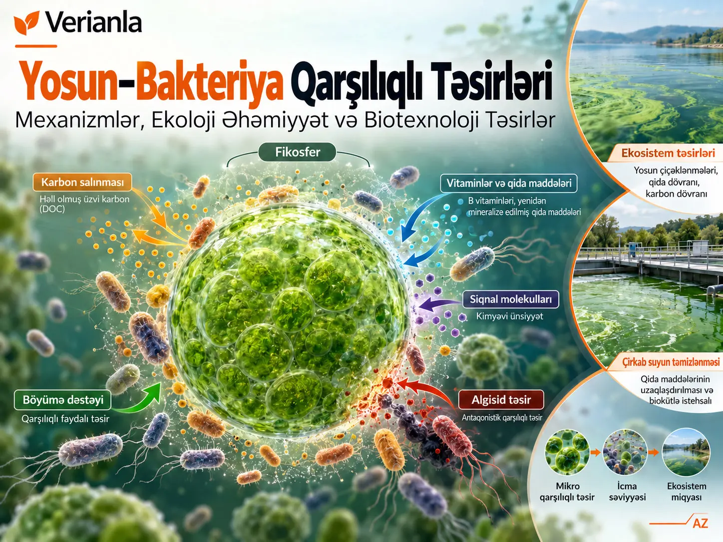 Yosun–Bakteriya Qarşılıqlı Təsirləri: Mexanizmlər, Ekoloji Əhəmiyyət və Biotexnoloji Təsirlər