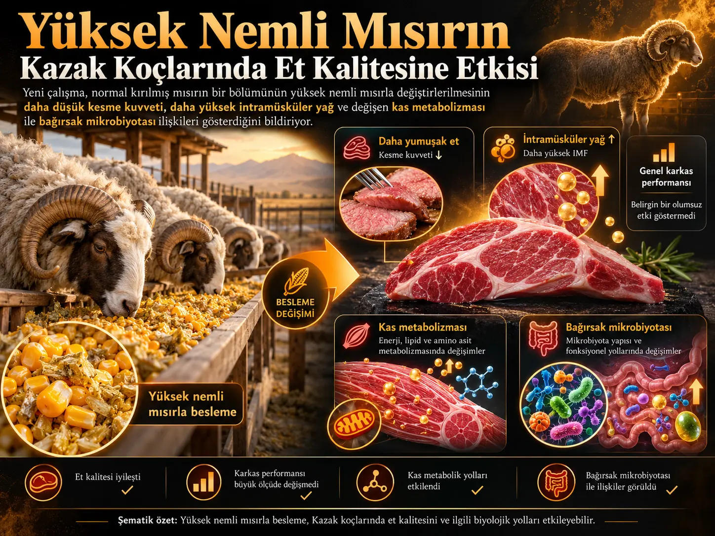 Yüksek Nemli Mısır Beslemesinin Kazak Koçlarında Et Performansı, Et Kalitesi, Kas Metabolizması ve Bağırsak Mikrobiyotası Üzerindeki Etkileri