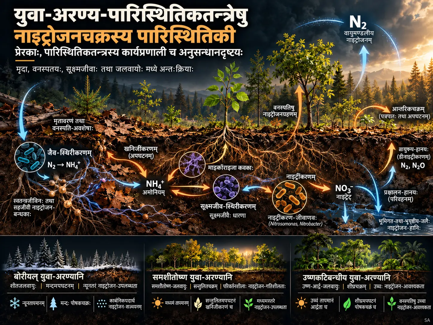 युवा वनेषु nitrogen-चक्रम् कथं प्रवर्तते?