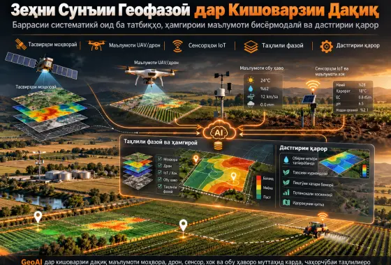 Зеҳни Сунъии Геофазоӣ дар Кишоварзии Дақиқ: Баррасии Систематикӣ оид ба Татбиқҳо, Ҳамгироии Маълумоти Бисёрмодалӣ ва Дастгирии Қарор