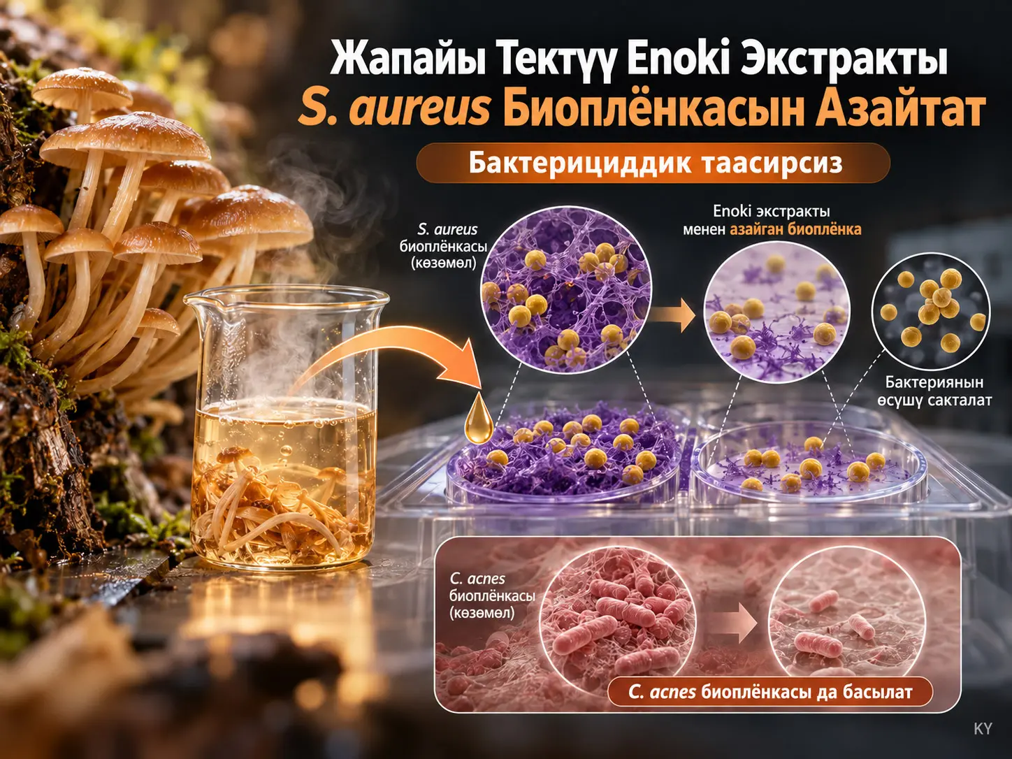 Жапайы Тектүү Flammulina velutipes Кайнатылган Суу Экстракты: Staphylococcus aureus Бактериясын Өлтүрбөстөн Биоплёнка Түзүлүшүн Басуу