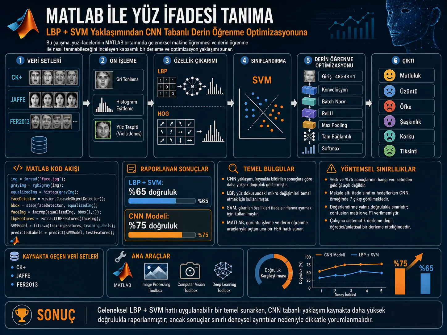 MATLAB ile Yüz İfadesi Tanıma: LBP-SVM Yaklaşımından Derin Öğrenme Tabanlı CNN Modellerine