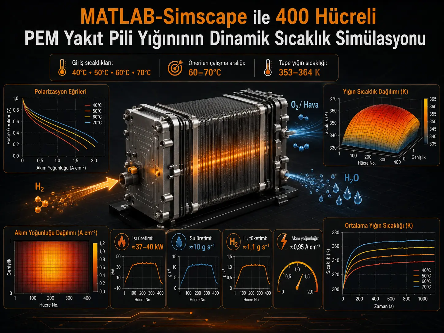 MATLAB-Simscape Yordamida 400 Hujayrali Proton Almashinuvi Membranali Yonilg‘i Hujayrasi Stekining Haroratga Bog‘liq Dinamik Simulyatsiyasi